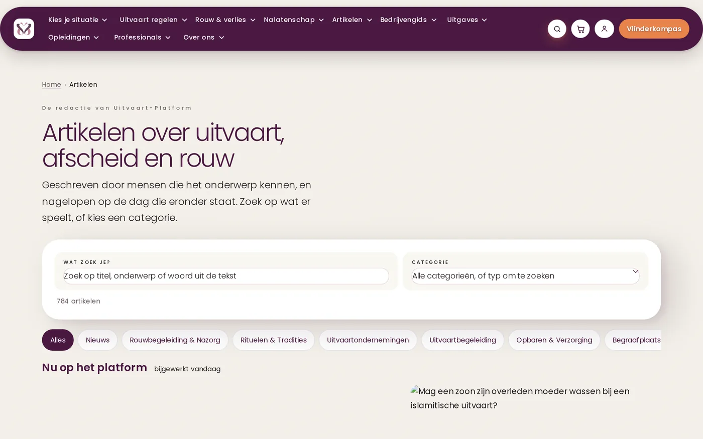 Het artikeloverzicht van Uitvaart-Platform.nl