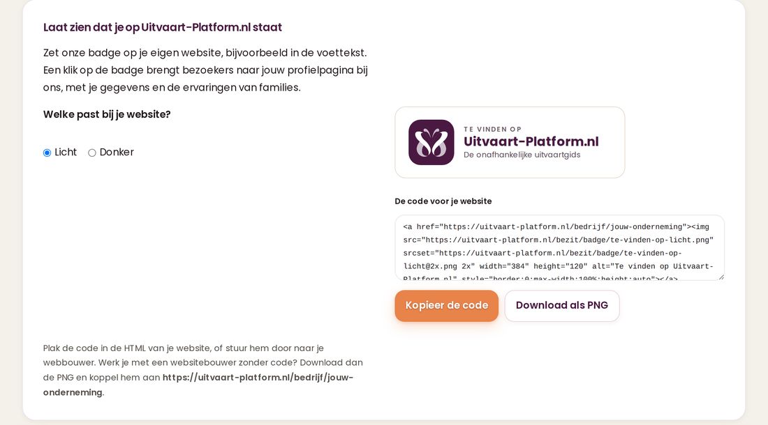 Schermafbeelding: Hoe zet ik de badge op mijn eigen website?