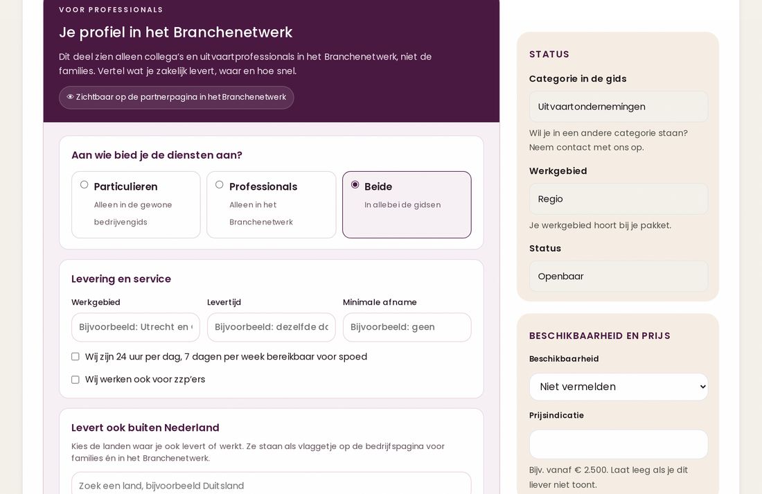 Schermafbeelding: Hoe vul ik mijn profiel in het Branchenetwerk in?