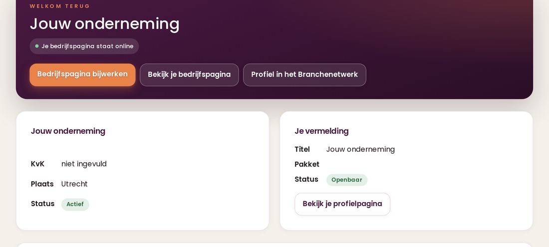 Schermafbeelding: Wat kan ik allemaal in Mijn bedrijf?