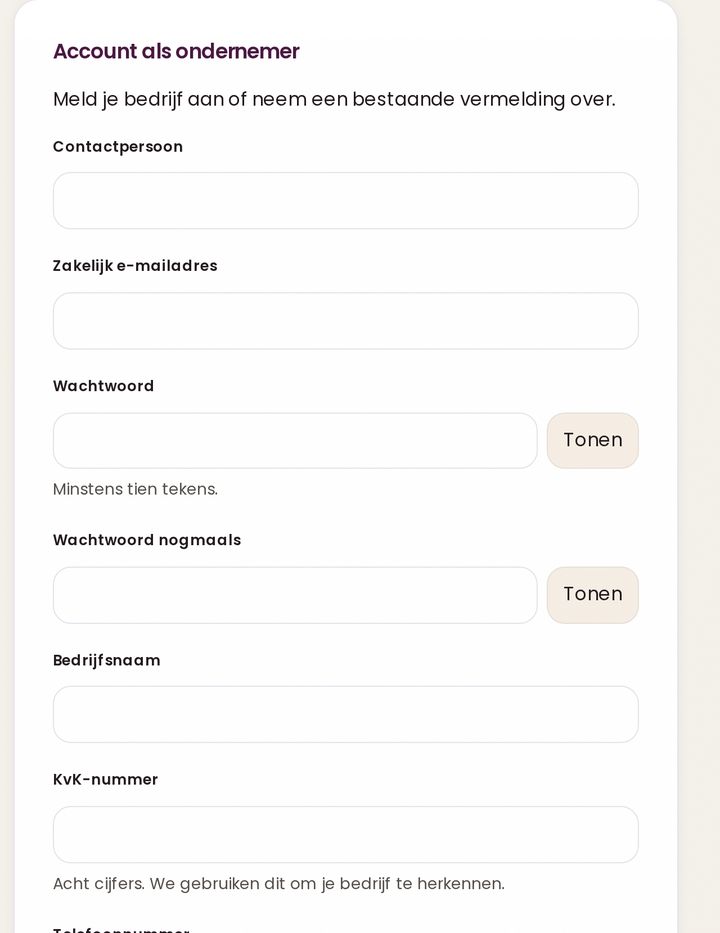 Schermafbeelding: Hoe meld ik mijn bedrijf aan?