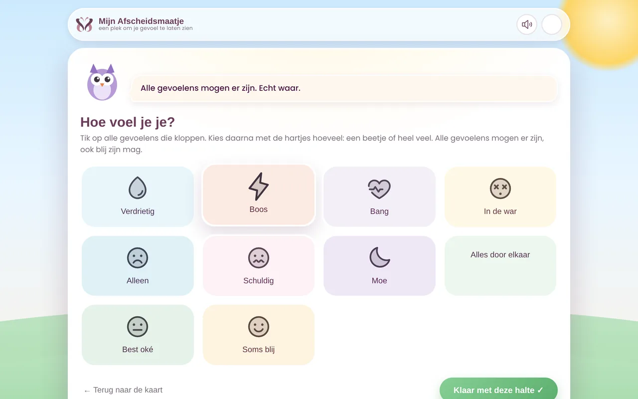 De halte Hoe voel je je in het Afscheidsmaatje met gevoelens om aan te tikken